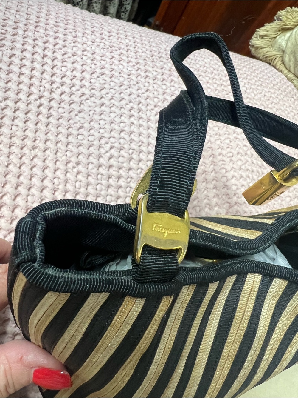 Vintage Salvatore Ferragamo 2-Way Striped Canvas Mini Bucket Bag - BC216184 - Picture 6 of 13